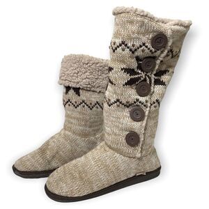 Muk Luks Tan Nordic Print Knit Sock Sweater Boots